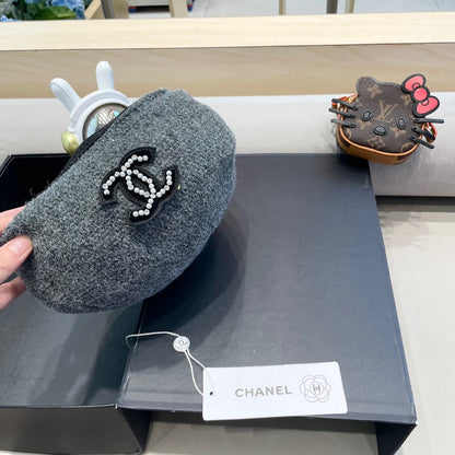 CHANEL BERET HAT IN RHINO GRAY COTTON AND LINEN 417831