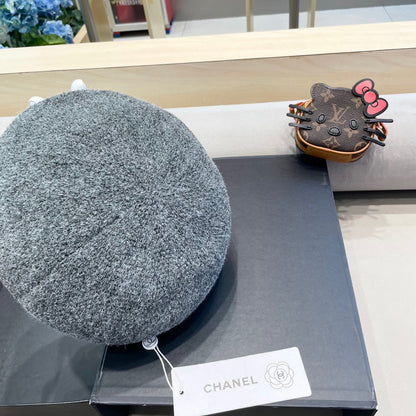 CHANEL BERET HAT IN RHINO GRAY COTTON AND LINEN 417831