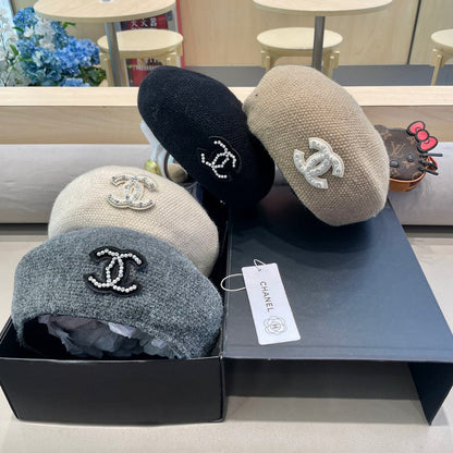 CHANEL BERET HAT IN ECRU TAN COTTON AND LINEN 417834