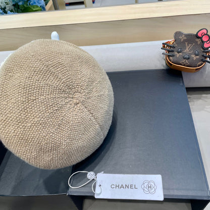 CHANEL BERET HAT IN ECRU TAN COTTON AND LINEN 417834