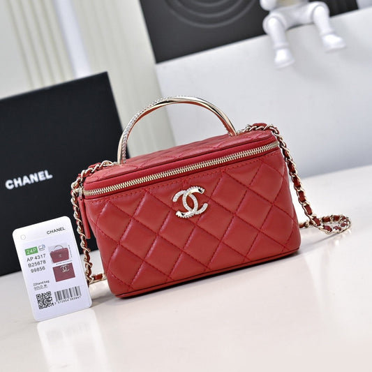 CHANEL 24K Vanity Top Handle 17cm Red Lambskin Silver Hardware