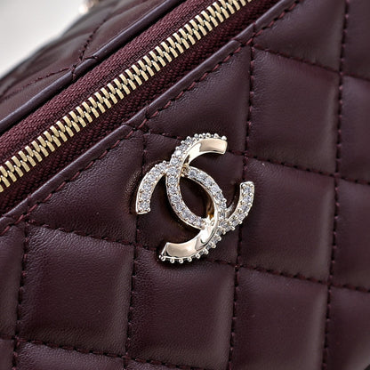 CHANEL 24K Vanity Top Handle 17cm Burgundy Lambskin Silver Hardware