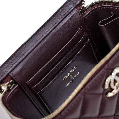 CHANEL 24K Vanity Top Handle 17cm Burgundy Lambskin Silver Hardware