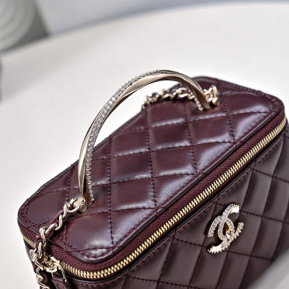 CHANEL 24K Vanity Top Handle 17cm Burgundy Lambskin Silver Hardware
