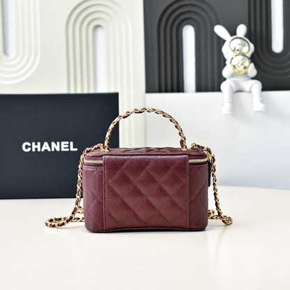 CHANEL 24A Vanity Top Handle 16cm Burgundy Grained Calfskin Gold Hardware