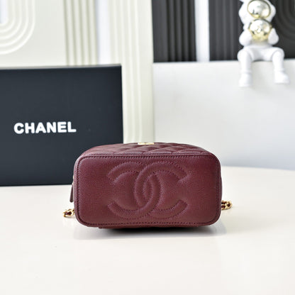 CHANEL 24A Vanity Top Handle 16cm Burgundy Grained Calfskin Gold Hardware