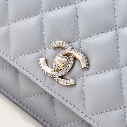 CHANEL 24K Woc Top Handle 19cm Light Grey Lambskin Light Gold Hardware