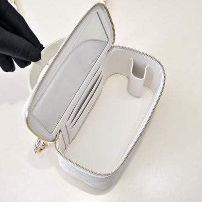 CHANEL 25C Vanity Top Handle 17cm White Grained Calfskin Light Gold Hardware