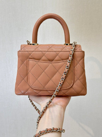 CHANEL 24K Coco Handle Nano 14.5cm Begie Grained Calfskin Gold Hardware