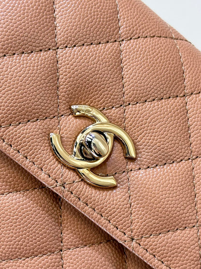 CHANEL 24K Coco Handle Nano 14.5cm Begie Grained Calfskin Gold Hardware