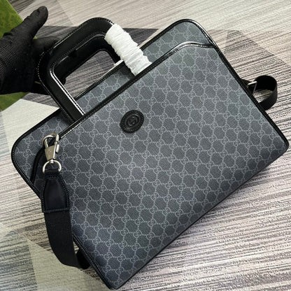 Gucci BRIEFCASE 40 WITH INTERLOCKING G BLACK CANVAS