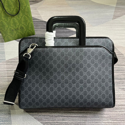 Gucci BRIEFCASE 40 WITH INTERLOCKING G BLACK CANVAS