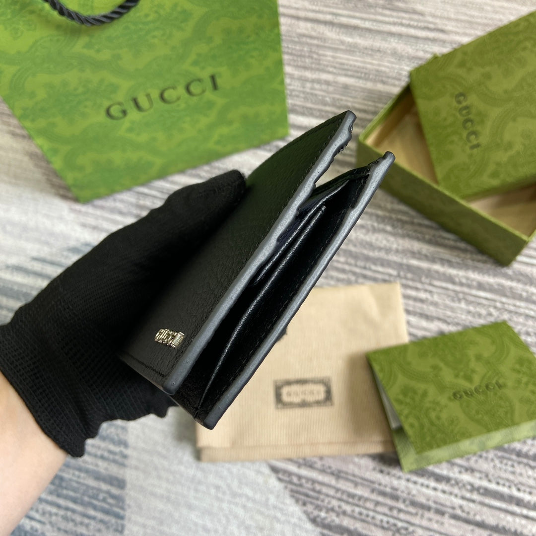 Gucci BIFOLD WALLET 11 IN BLACK CALFSKIN
