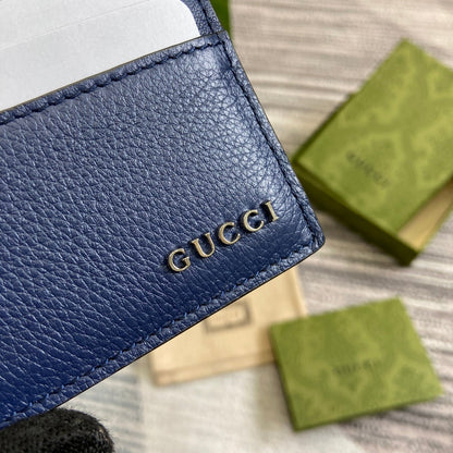 Gucci CARD HOLDER 10 IN CLASSIC BLUE CALFSKIN