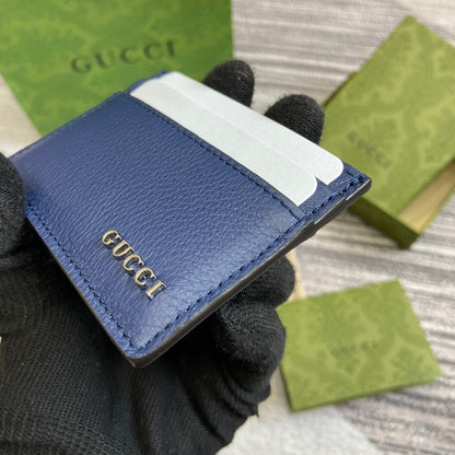Gucci CARD HOLDER 10 IN CLASSIC BLUE CALFSKIN