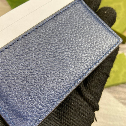 Gucci CARD HOLDER 10 IN CLASSIC BLUE CALFSKIN