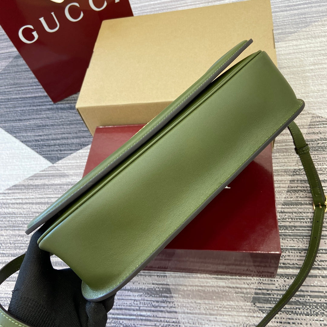Gucci BLONDIE MEDIUM SHOULDER BAG 32 IN JUNIPER GREEN CALFSKIN AND SUEDE GOLD HARDWARE