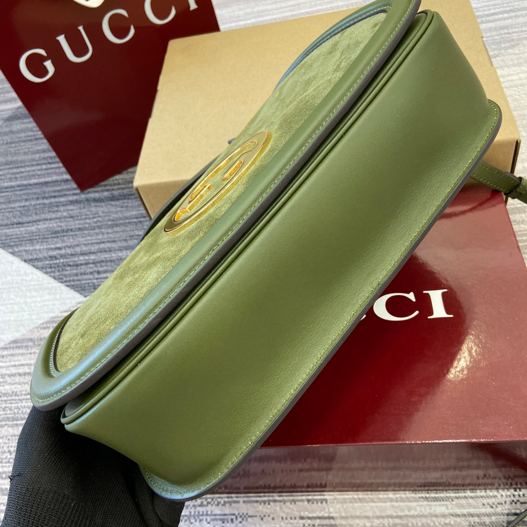 Gucci BLONDIE MEDIUM SHOULDER BAG 32 IN JUNIPER GREEN CALFSKIN AND SUEDE GOLD HARDWARE
