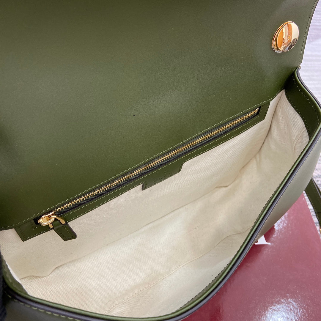 Gucci BLONDIE MEDIUM SHOULDER BAG 32 IN JUNIPER GREEN CALFSKIN AND SUEDE GOLD HARDWARE