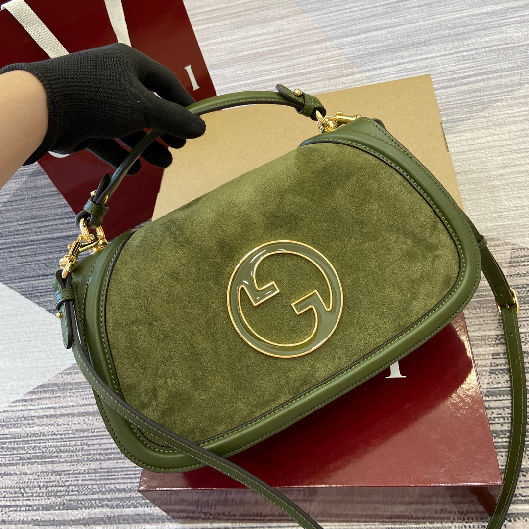 Gucci BLONDIE MEDIUM SHOULDER BAG 32 IN JUNIPER GREEN CALFSKIN AND SUEDE GOLD HARDWARE
