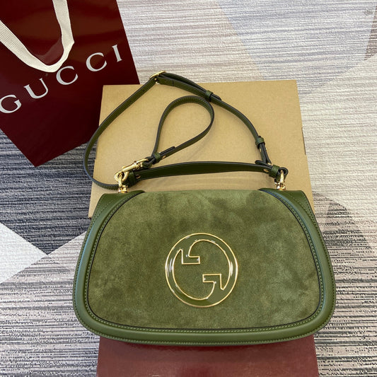 Gucci BLONDIE MEDIUM SHOULDER BAG 32 IN JUNIPER GREEN CALFSKIN AND SUEDE GOLD HARDWARE