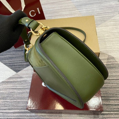 Gucci BLONDIE MEDIUM SHOULDER BAG 32 IN JUNIPER GREEN CALFSKIN AND SUEDE GOLD HARDWARE
