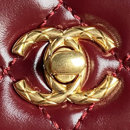CHANEL 24A Coco Handle Small 23cm Burgundy Patent Calfskin Gold Hardware