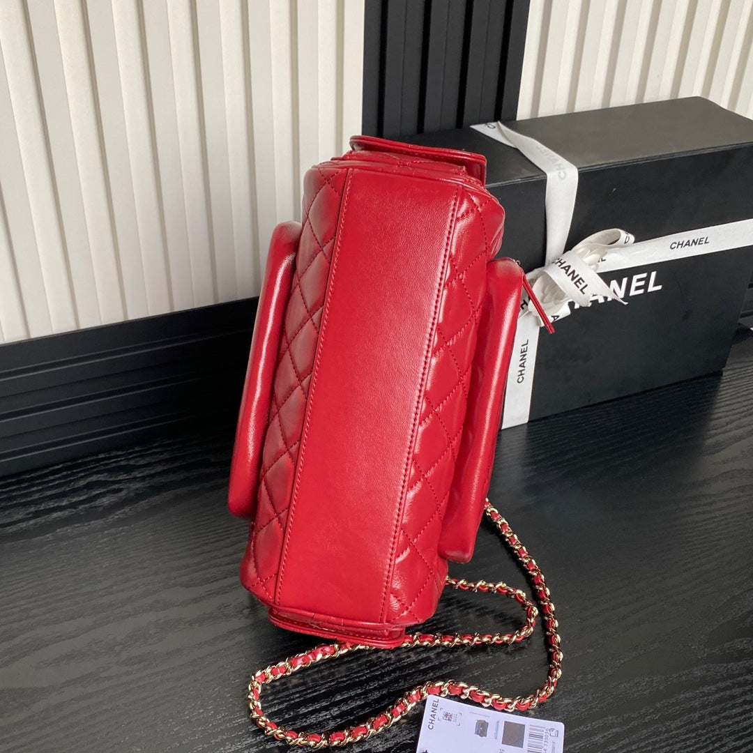 CHANEL 24K Camera Bag Red Calfskin Gold Hardware