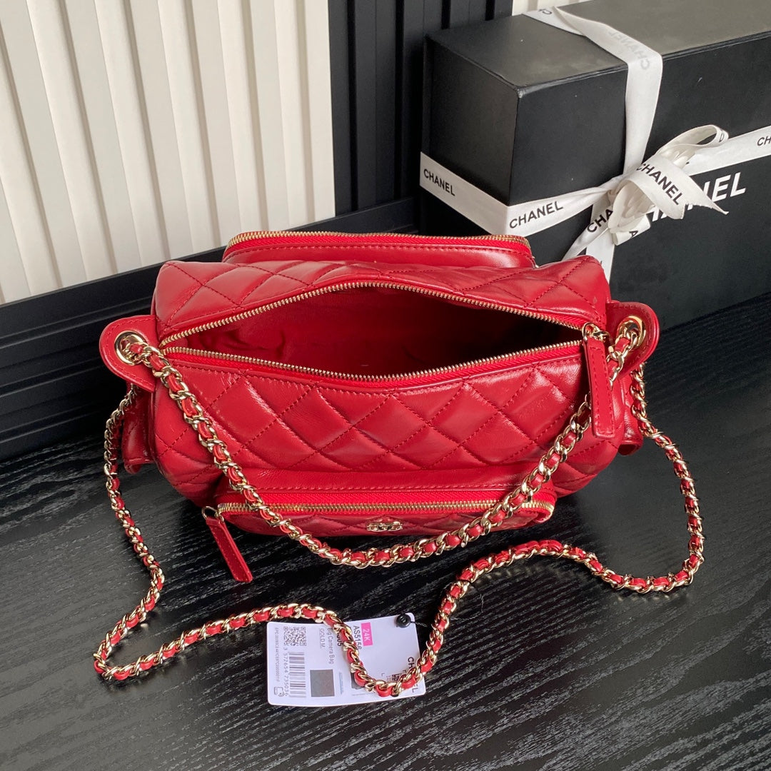 CHANEL 24K Camera Bag Red Calfskin Gold Hardware