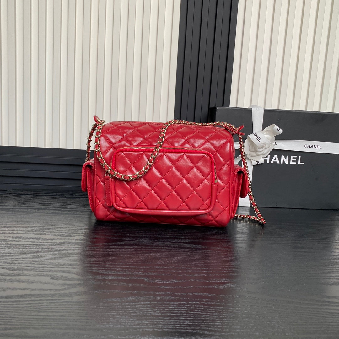 CHANEL 24K Camera Bag Red Calfskin Gold Hardware