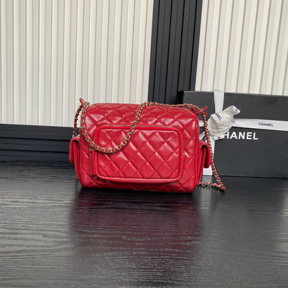 CHANEL 24K Camera Bag Red Calfskin Gold Hardware