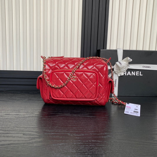 CHANEL 24K Camera Bag Red Calfskin Gold Hardware