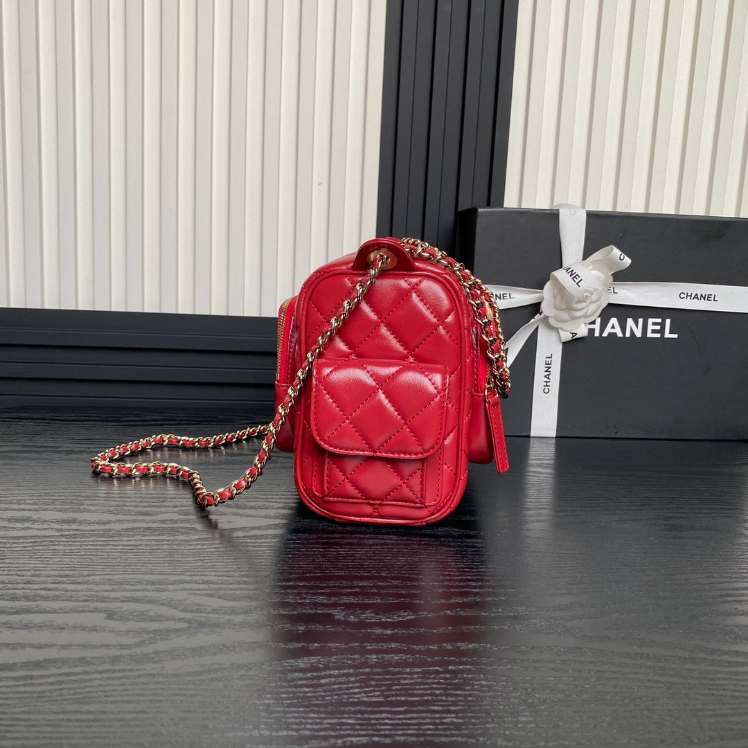 CHANEL 24K Camera Bag Red Calfskin Gold Hardware