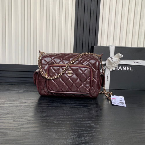CHANEL 24K Camera Bag Burgundy Calfskin Gold Hardware
