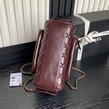 CHANEL 24K Camera Bag Burgundy Calfskin Gold Hardware