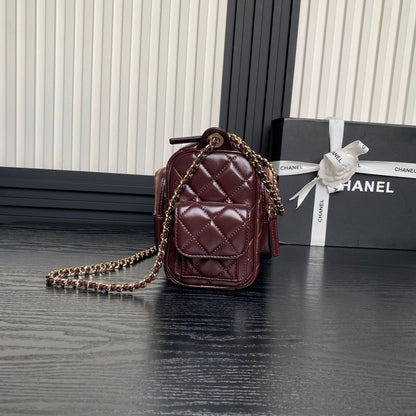 CHANEL 24K Camera Bag Burgundy Calfskin Gold Hardware