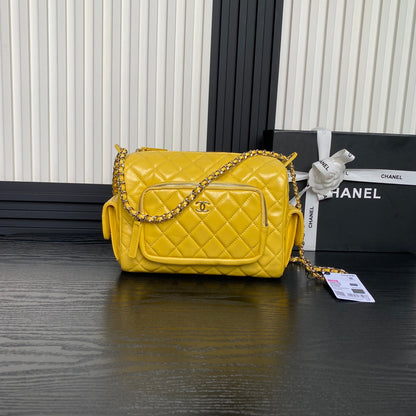 CHANEL 24K Camera Bag Yellow Calfskin Gold Hardware