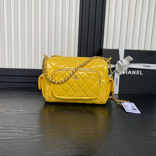 CHANEL 24K Camera Bag Yellow Calfskin Gold Hardware