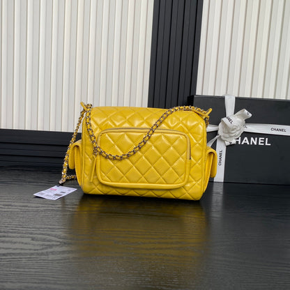 CHANEL 24K Camera Bag Yellow Calfskin Gold Hardware