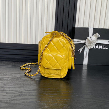 CHANEL 24K Camera Bag Yellow Calfskin Gold Hardware