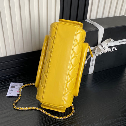 CHANEL 24K Camera Bag Yellow Calfskin Gold Hardware