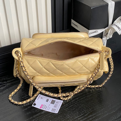 CHANEL 24K Camera Bag Beige Calfskin Gold Hardware