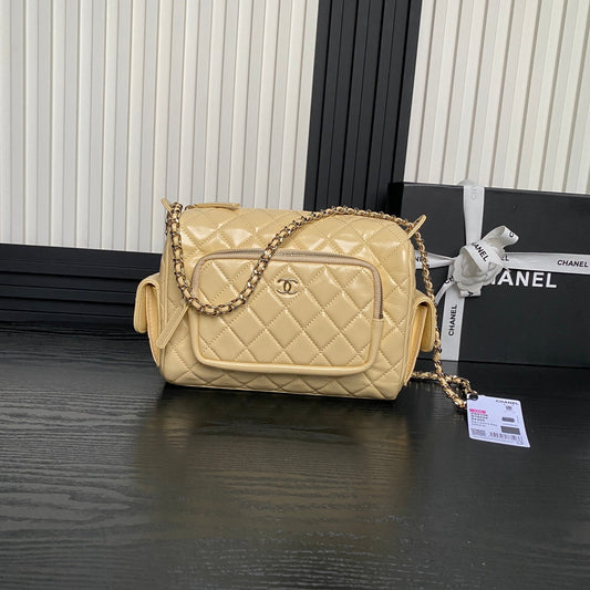 CHANEL 24K Camera Bag Beige Calfskin Gold Hardware