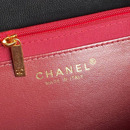 CHANEL 24K Shopping Bag 28cm Black Calfskin Gold Hardware