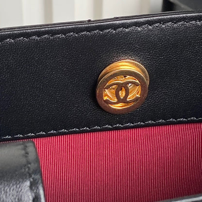 CHANEL 24K Shopping Bag 28cm Black Calfskin Gold Hardware