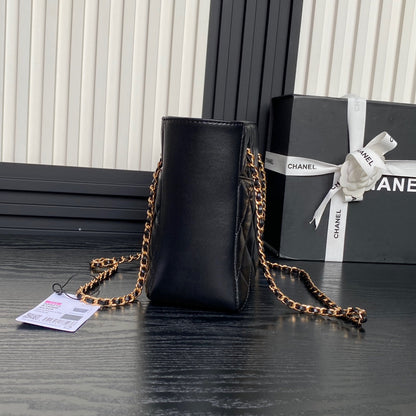 CHANEL 24K Shopping Bag 28cm Black Calfskin Gold Hardware