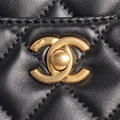 CHANEL 24K Shopping Bag 28cm Black Calfskin Gold Hardware