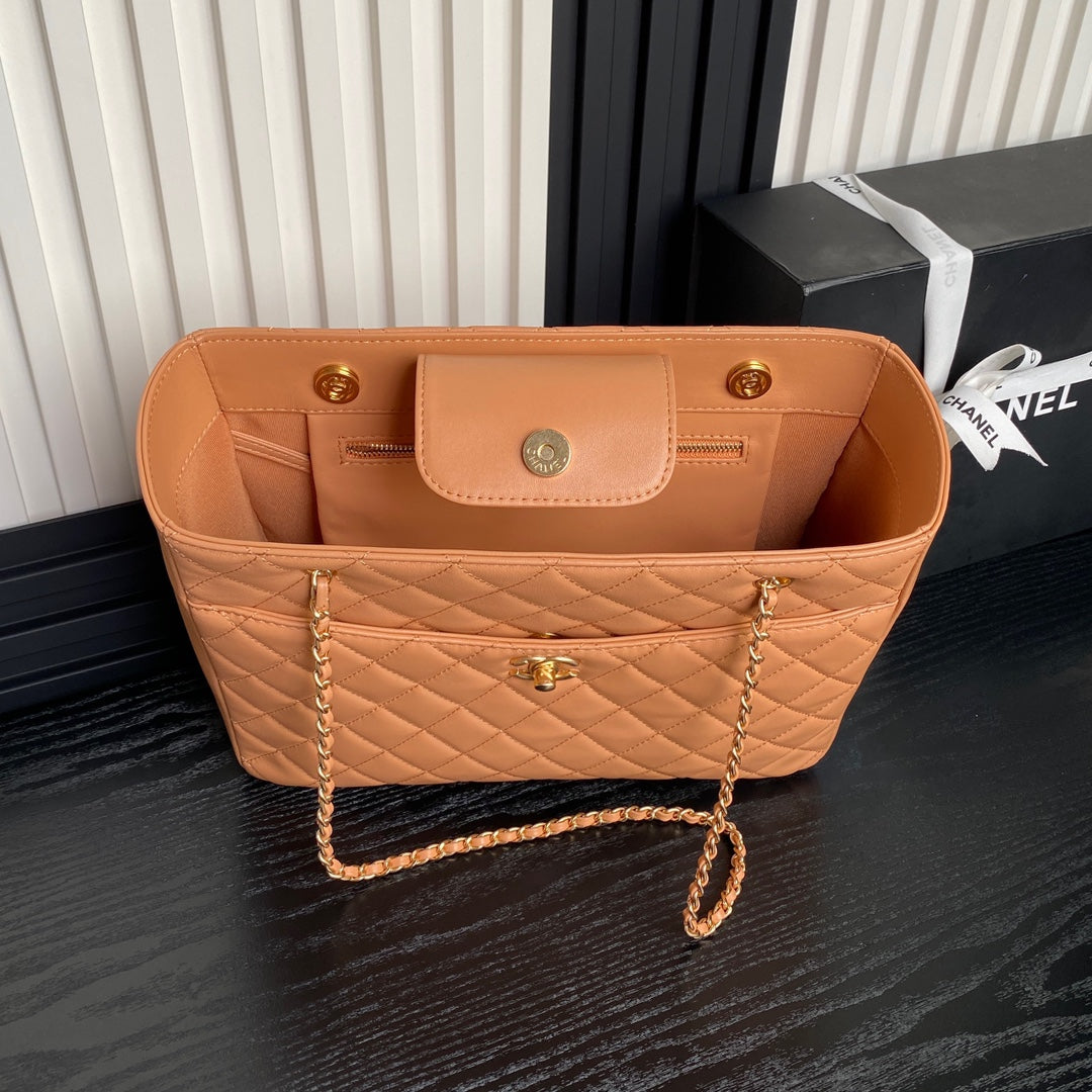 CHANEL 24K Shopping Bag 32cm Brown Calfskin Gold Hardware