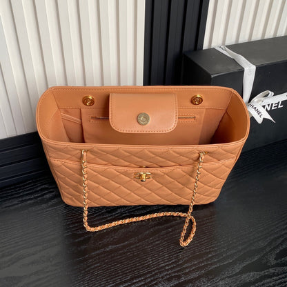 CHANEL 24K Shopping Bag 32cm Brown Calfskin Gold Hardware