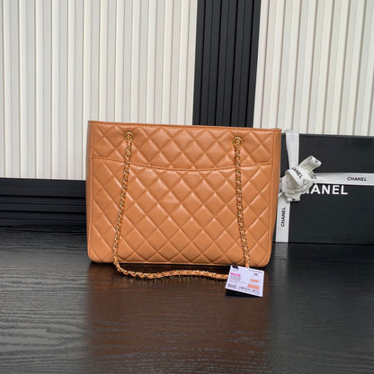CHANEL 24K Shopping Bag 32cm Brown Calfskin Gold Hardware